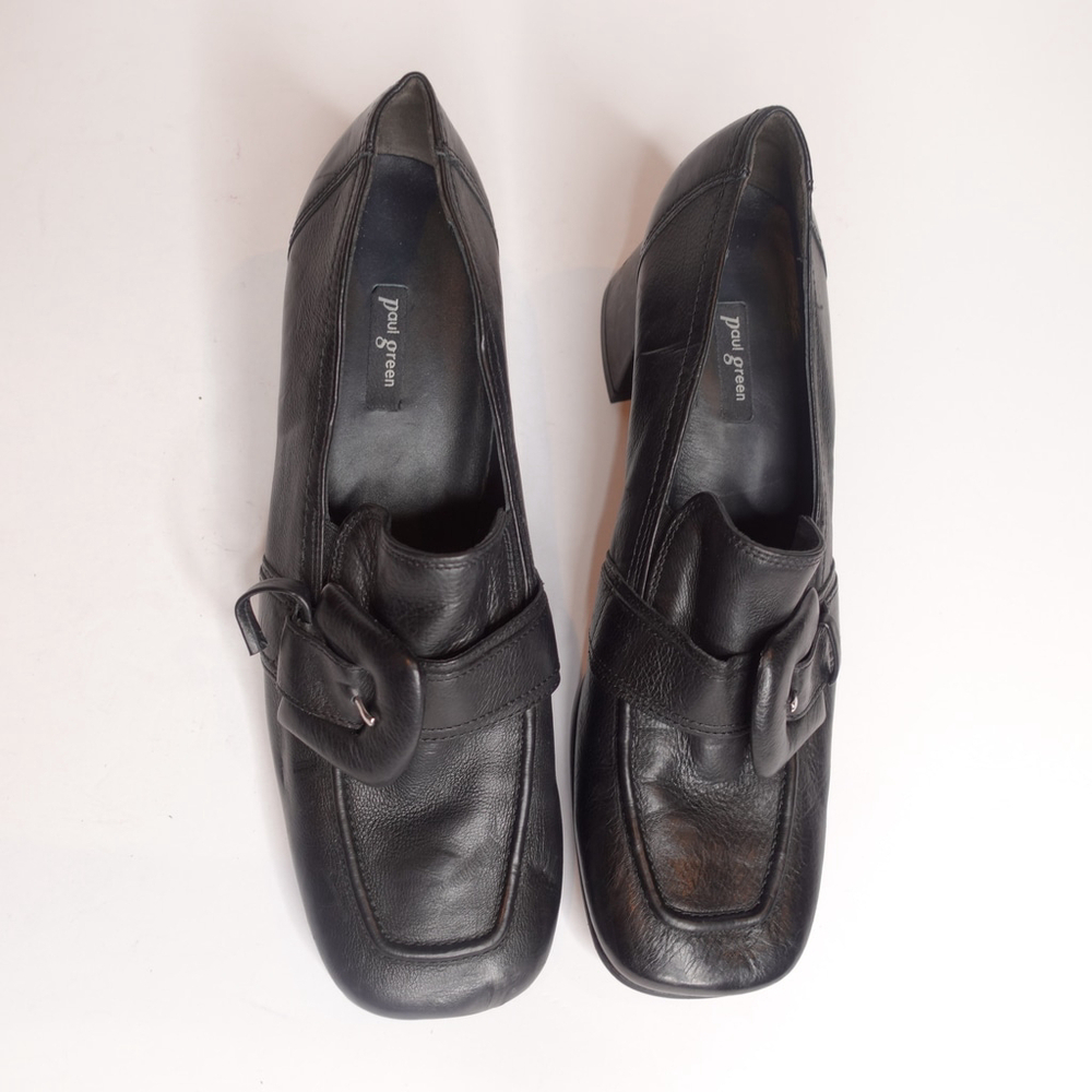 Paul Green Robin Heeled Loafer Square Toe Black Leather Women's Size 7.5 New